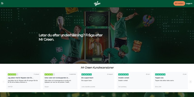 Mr Green hemsida för sportspel