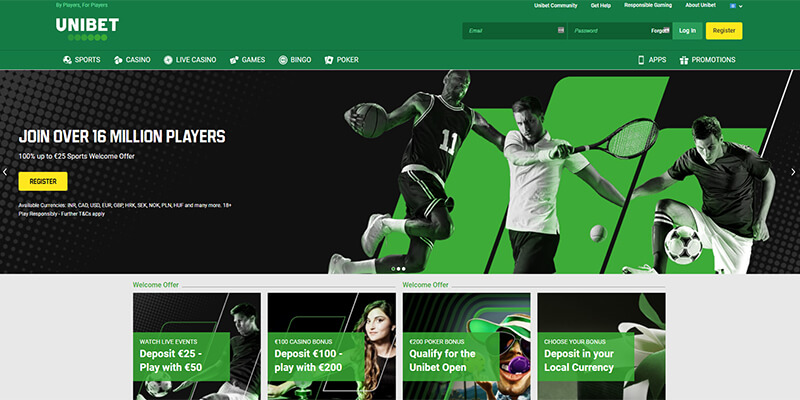 Unibets hemsida för sportspel