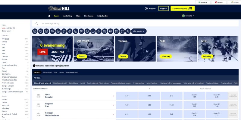 William Hill hemsida för sportspel